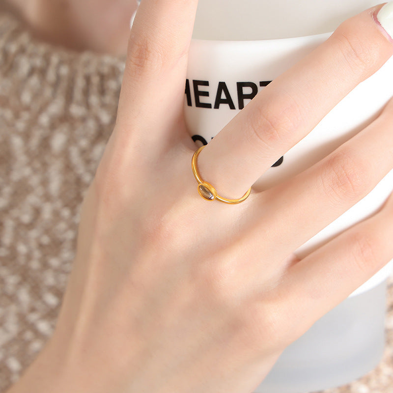 Personalized titanium steel gold-plated ring inlaid with colorful spar women's ring