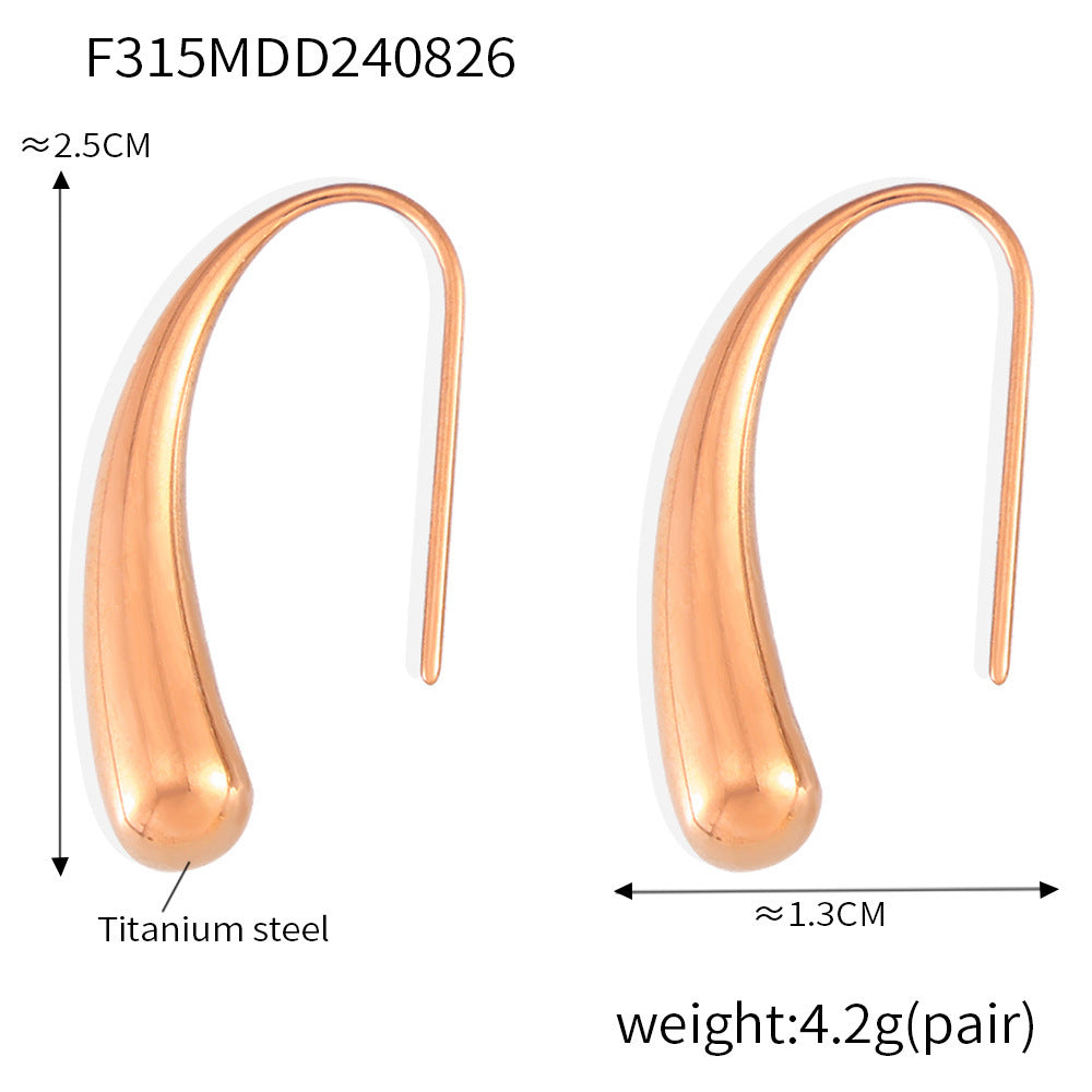 Small and exquisite water drop earrings women's titanium steel plated 18k real gold simple earrings curved hook jewelry women's 99