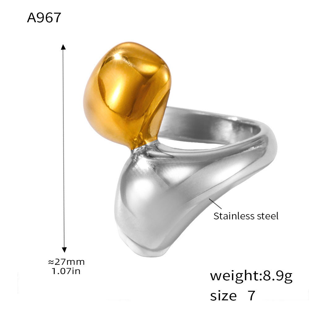 Niche opening geometric gold ring titanium steel electroplating 18K real gold fashion accessories combination spot 99