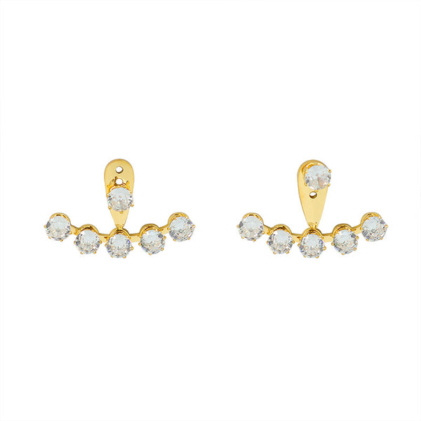 Three-hole design can be freely adjusted zircon inlaid earrings plated with 18k real gold ear jewelry F55099