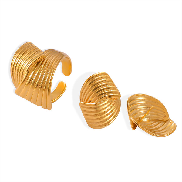 Hand polished lines, multi-layer texture design sense, staggered titanium steel jewelry set, spot supply