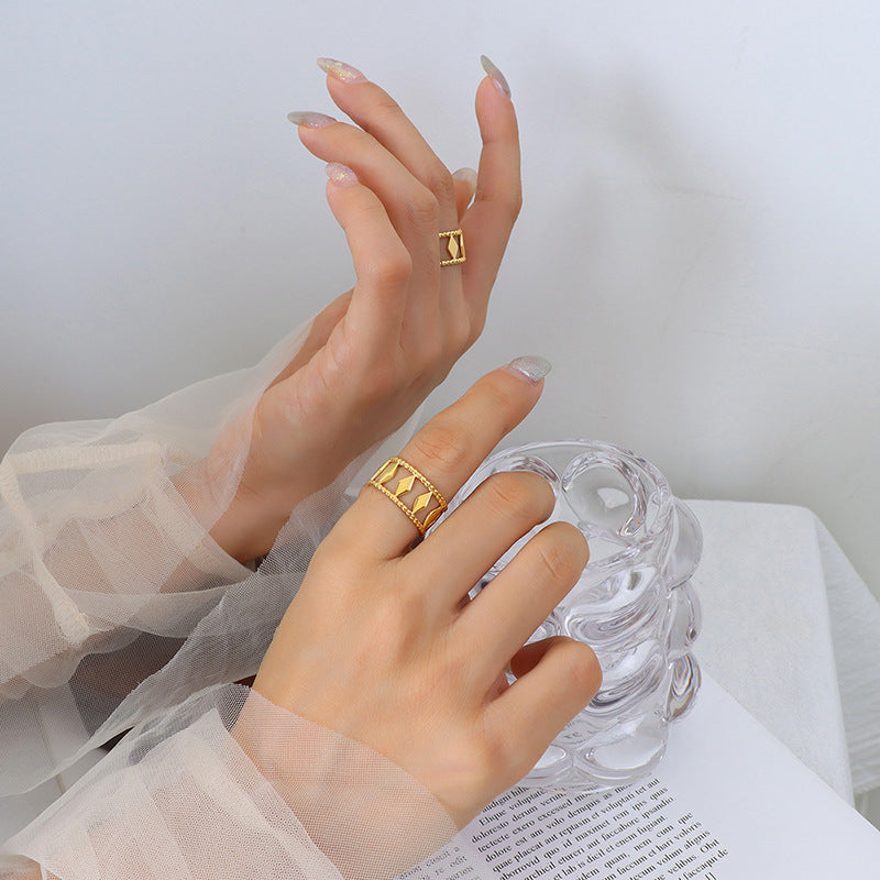 Hot Selling Open Titanium Steel Gold Plated Geometric Mix and Match Fashion Variety Ring Non-Fading Hip Hop Trend Ring