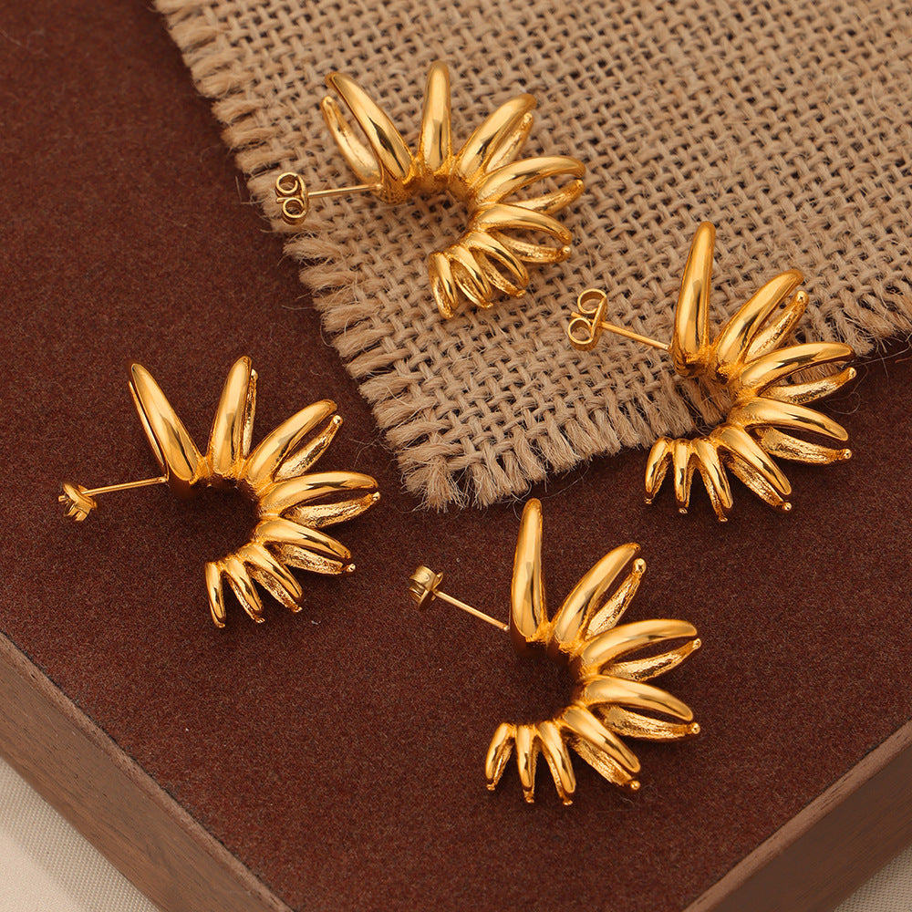 New personalized niche design irregular titanium steel gold-plated fashion creative petal earrings jewelry wholesale women