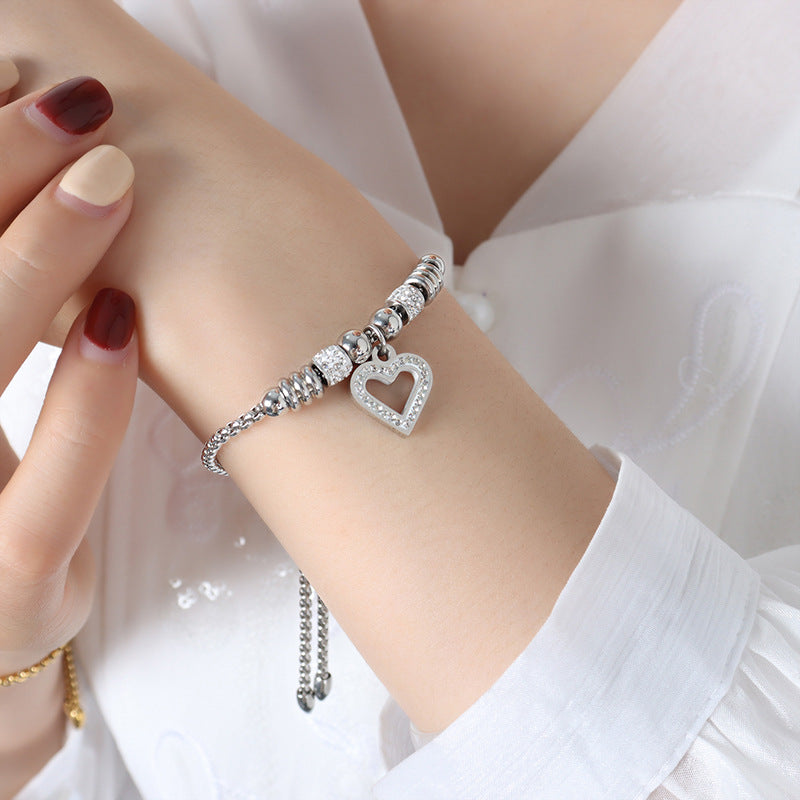 Premium sense light luxury personalized diamond-encrusted bracelet titanium steel plated 18K gold versatile simple and non-fading women's jewelry 99