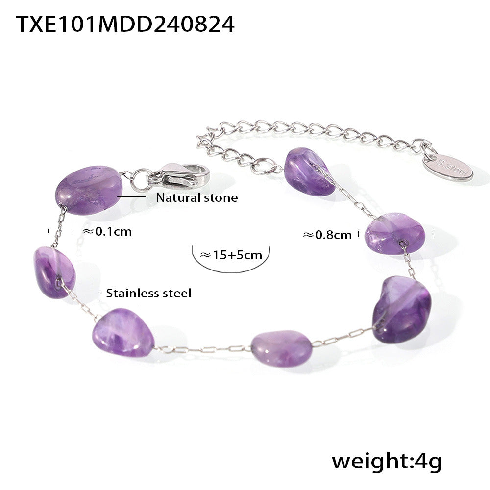 Colored natural gravel necklace bracelet New irregular stainless steel jewelry set for women