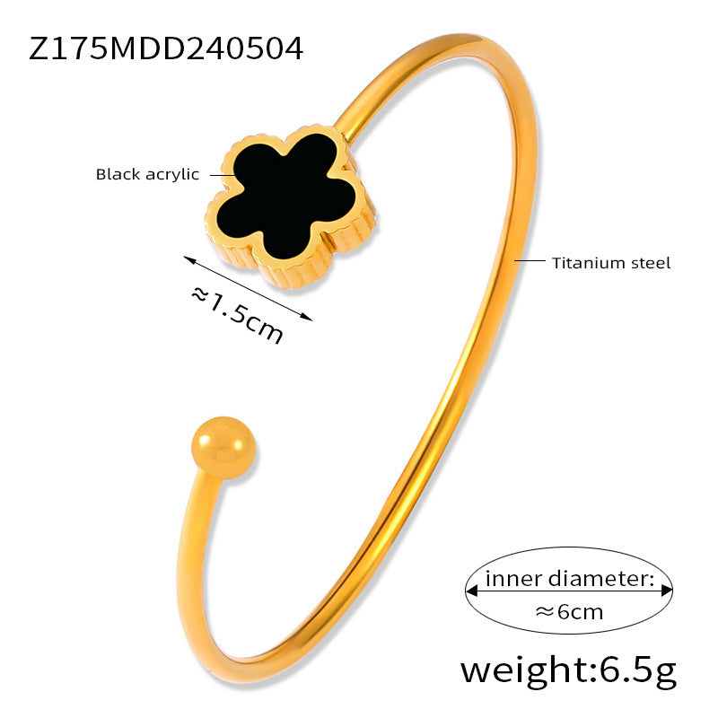 Fresh, stylish and simple personalized flower jewelry inlaid with white shell acrylic design titanium steel opening bracelet
