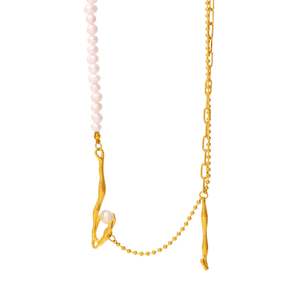 Cold wind special-shaped baroque freshwater cultured pearl necklace fashionable and elegant stainless steel jewelry women