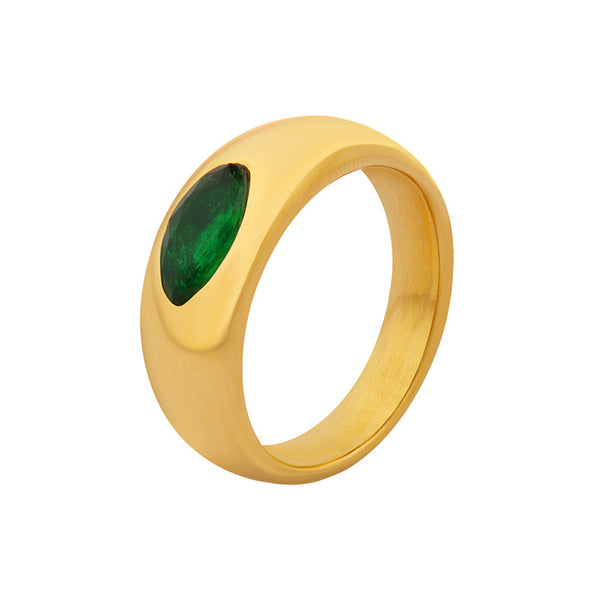 New light luxury retro new Chinese style personalized titanium steel non-fading inlaid emerald zircon ring jewelry female pp
