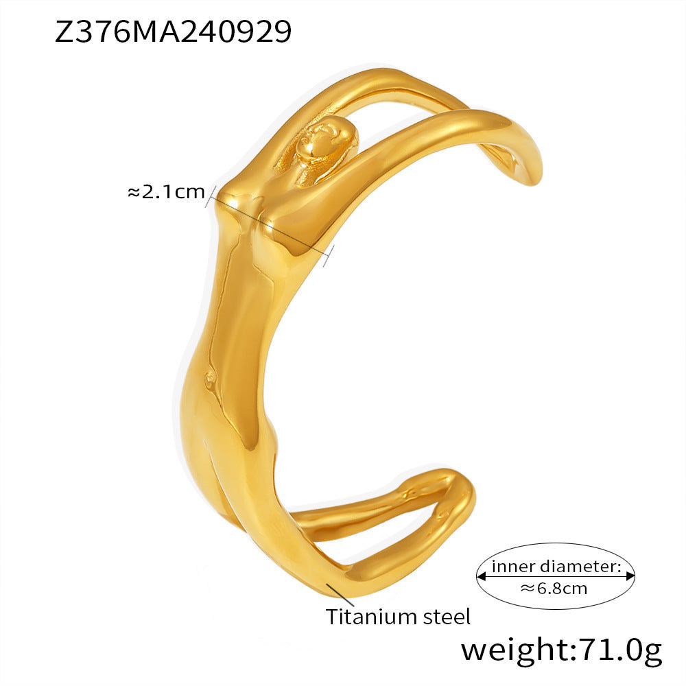 Creative female body opening bracelet, European and American personality Internet celebrity titanium steel plated 18K gold heavy industry casting bracelet 99