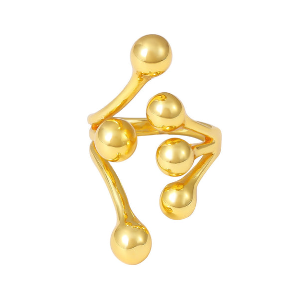 Ball casting ring Titanium steel water-plated 18K gold branch opening design creative exaggerated fashion ring spot