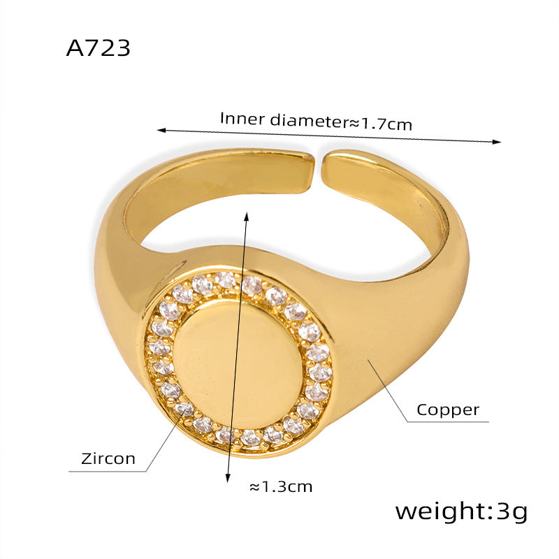 New fashion versatile personalized copper material inlaid zircon opening ring light luxury versatile jewelry women