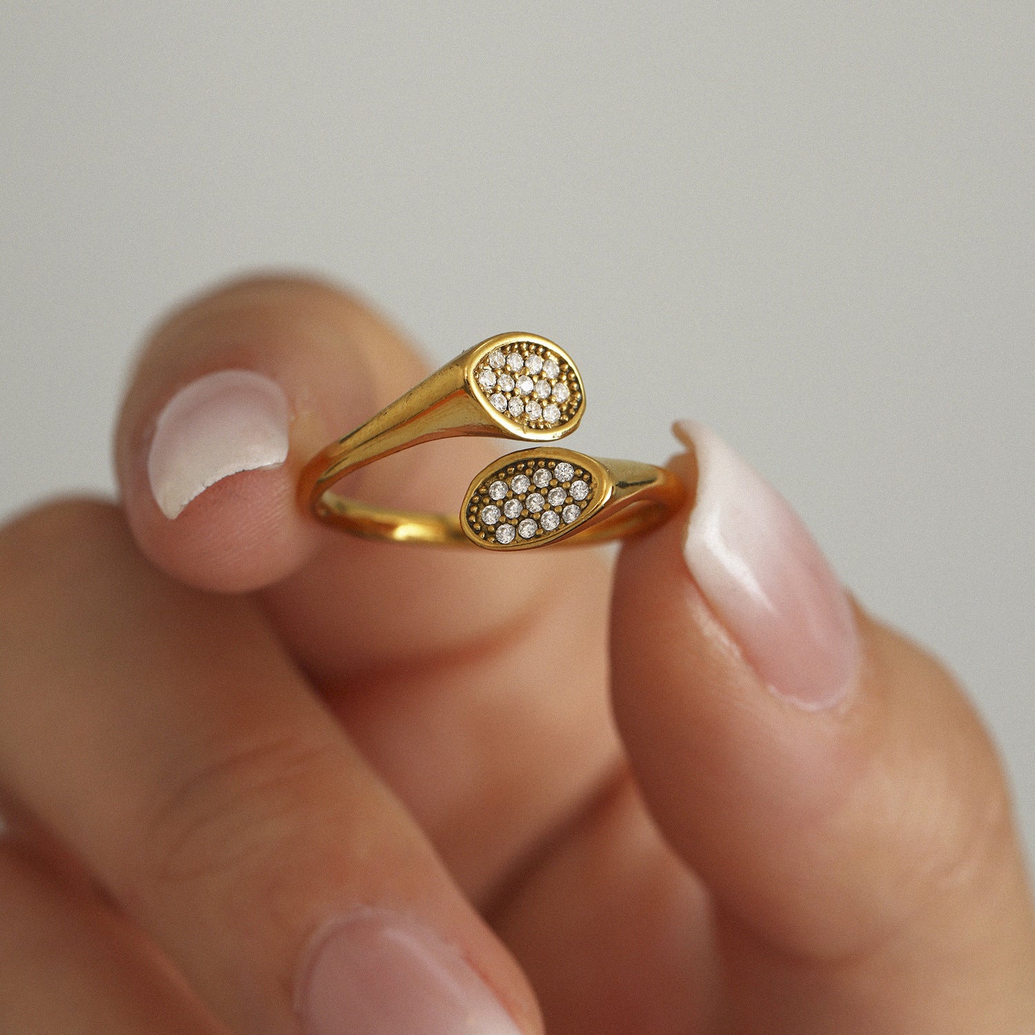 Jewelry Irregular High Texture Zircon Inlaid Design Open Ring Stainless Steel Plated Real Gold Index Finger Ring