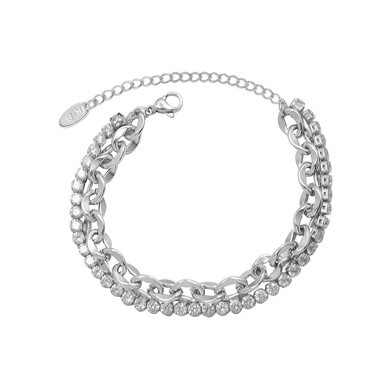 Personalized niche chain Gypsy zircon double-layer titanium steel plated 18K gold bracelet women's fashion pp