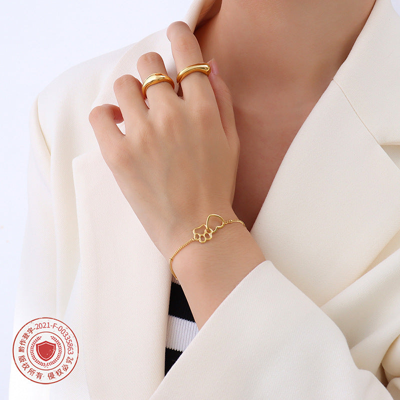 18K gold plated cute foreign style love footprint bracelet, campus little girl titanium steel bracelet jewelry bracelet E014