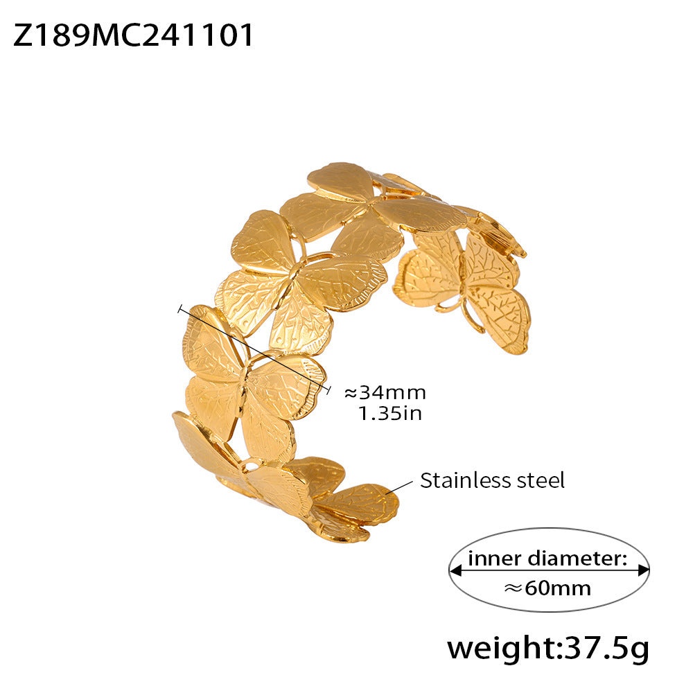 Butterfly exaggerated opening bracelet stainless steel plated 18k gold temperament elegant light luxury bracelet women