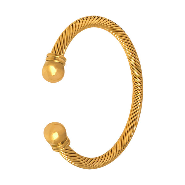Personalized fashion men's and women's jewelry niche design steel wire ring open bracelet titanium steel plated 18K real gold does not fade pp
