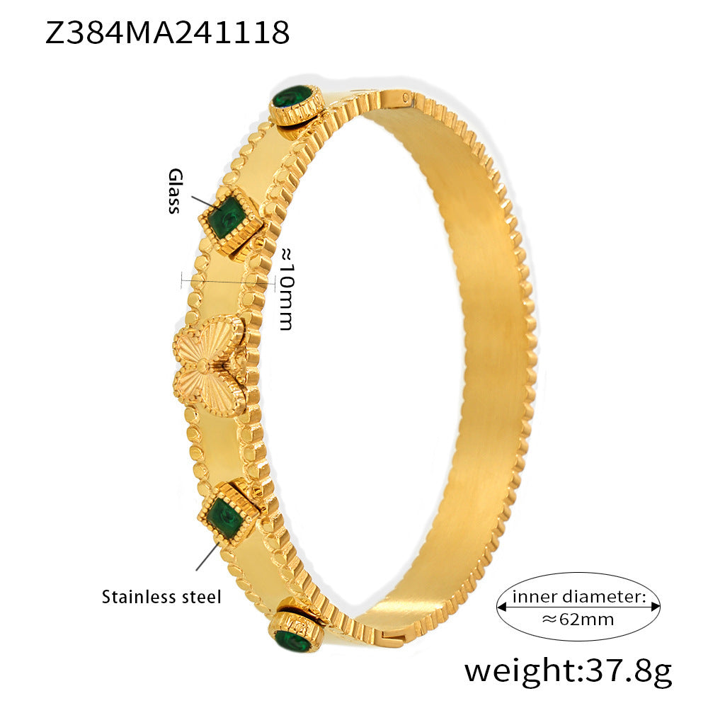 Stainless steel bracelet flower inlaid zircon Czech glass buckle gear bracelet combination hot spot