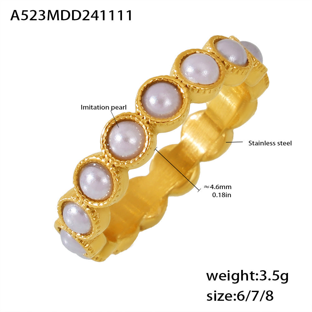Vintage Gypsy Baroque High Gloss Beads Light Luxury Elegant Temperament Titanium Steel Ring Women's Ring Jewelry