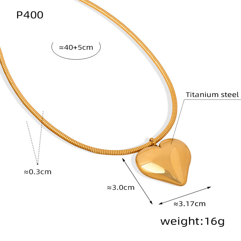 Fashion niche design simple personality titanium steel gold-plated heart pendant necklace versatile jewelry