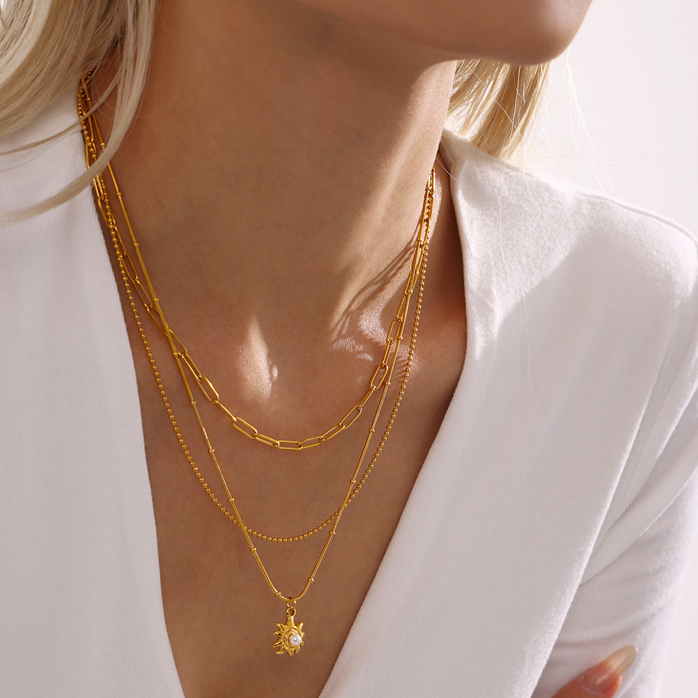 Sunflower Bead Clavicle Necklace Jewelry Stainless Steel Plated 18K Real Gold Non-Fading Jewelry Spot Wholesale 99
