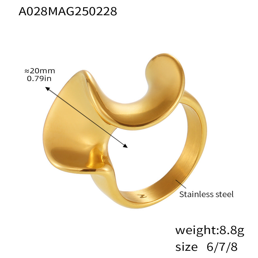 Cold wind ring, personalized design sense, stainless steel PVD electroplated 18K real gold fashion trend ring