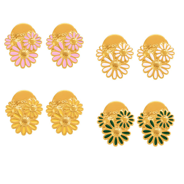 Chrysanthemum stud earrings 18k gold titanium steel small daisy oil dripping earrings women's temperament retro earrings wholesale
