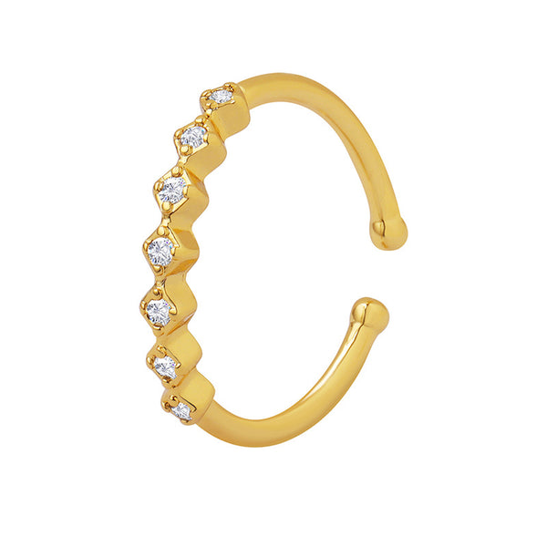 Niche fashion design inlaid with seven zircon copper rings, plain ring fashionable open hand jewelry does not fade pp