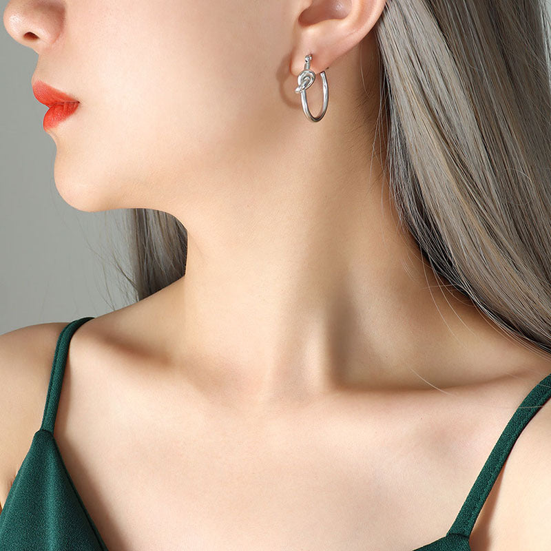 Sexy stud earrings slim loop earrings titanium steel plated 18k gold earrings knotted circle earrings women