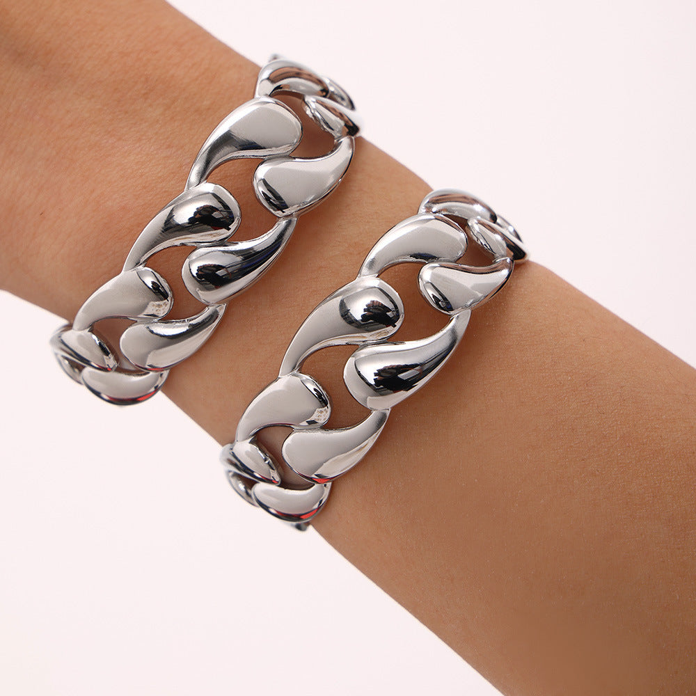 Classic smooth water drop woven bracelet fashionable couple stainless steel plated 18K gold open bracelet