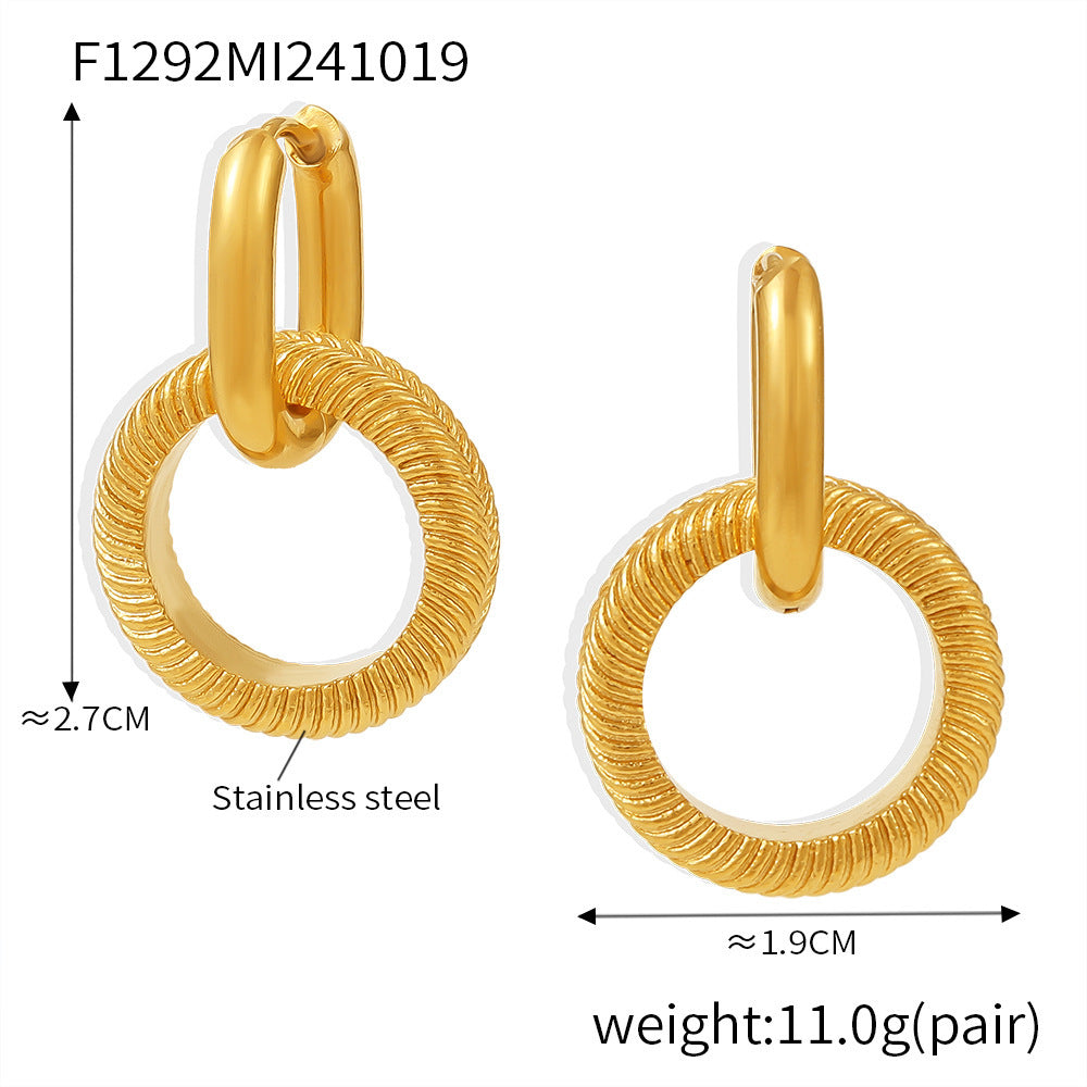 Stylish Double Ring Threaded Earrings Stainless Steel PVD Plated Simple Circles Non-Allergy Popular Earrings Spot