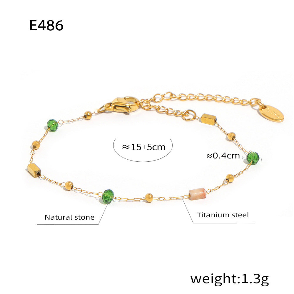 Fashion Personality Niche Titanium Steel Gold-plated Natural Stone Pendant Handmade Beaded Necklace Simple Jewelry Female 99