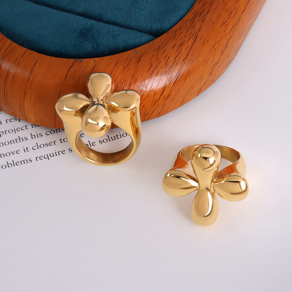 New Ring Titanium Steel Cast Water Drop Flower Geometric Ring Jewelry, 18k Real Gold Plated Jewelry Spot A068