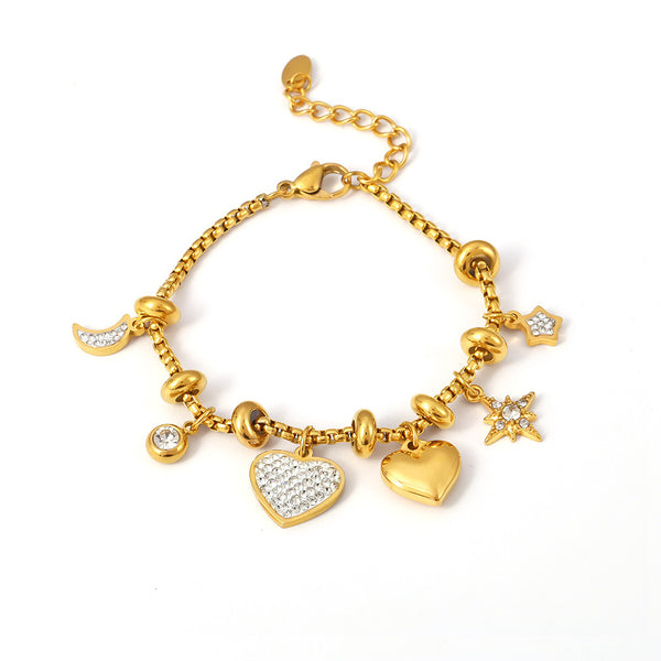 Light luxury personality temperament love diamond bracelet titanium steel plated 18k gold niche design Internet celebrity hot-selling couple bracelet 99