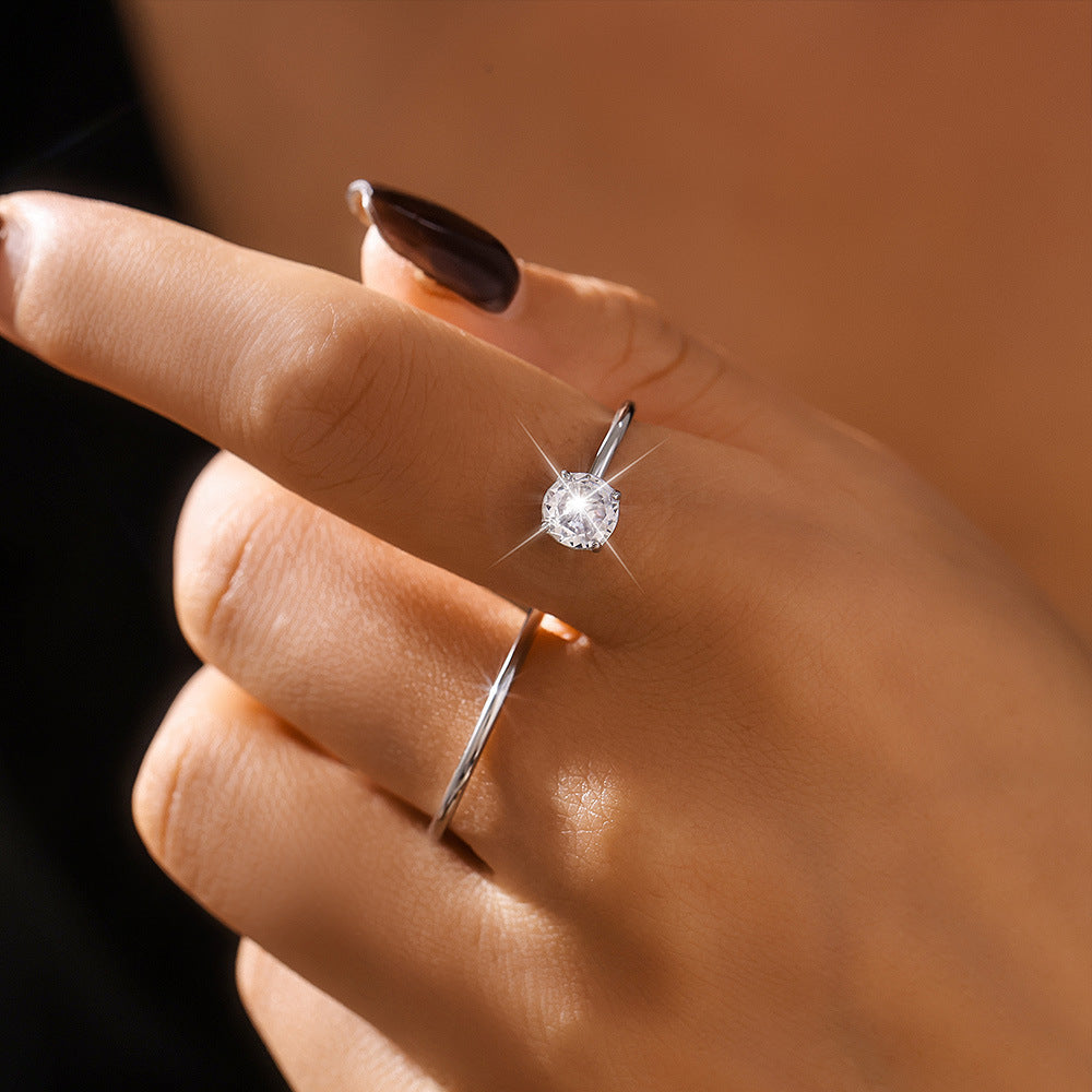 S-shaped double finger wrapped gold 3A zircon ring women's stainless steel PVD plated 18K gold simple light luxury ring