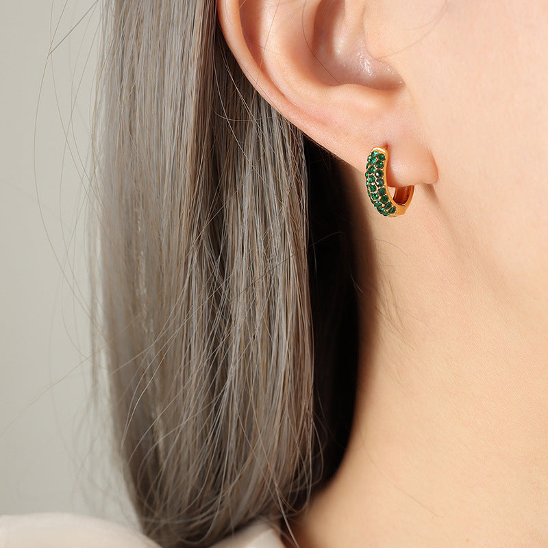 Zircon ear buckle round small stud earrings titanium steel plated 18K gold earrings personalized fashion ear hole temperament ear jewelry 99