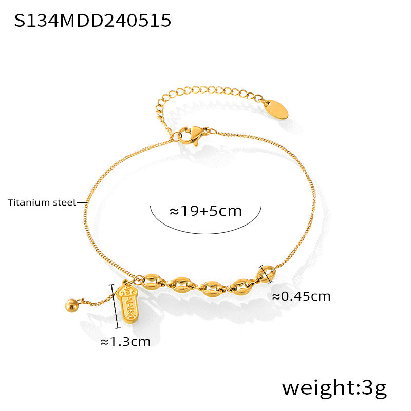 Niche simple personality versatile jewelry small square chamfered day buckle titanium steel gold-plated anklet