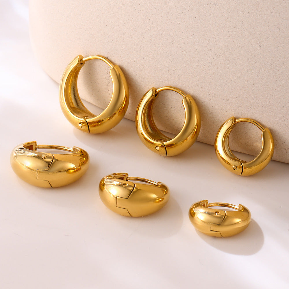 Circle earrings European and American small ear buckles niche plain rings stainless steel high polish gold color matching earrings 99