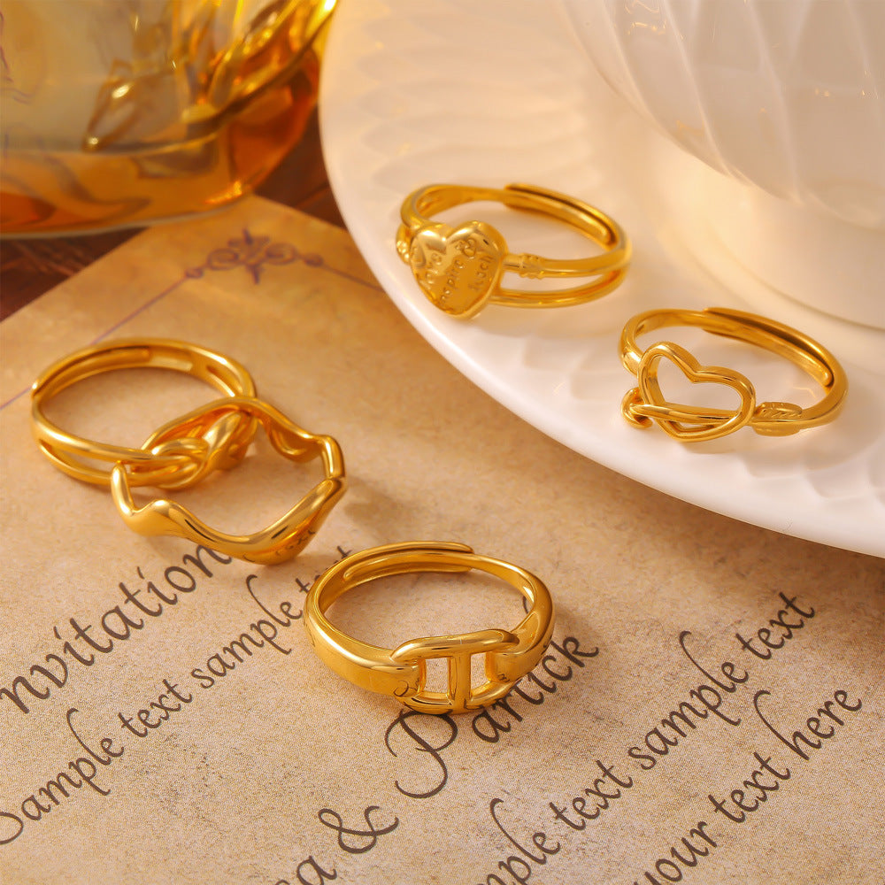 Fashion Trend Simple Personality Love Styling Ring Niche Glossy Design Titanium Steel Gold Plated Open Ring