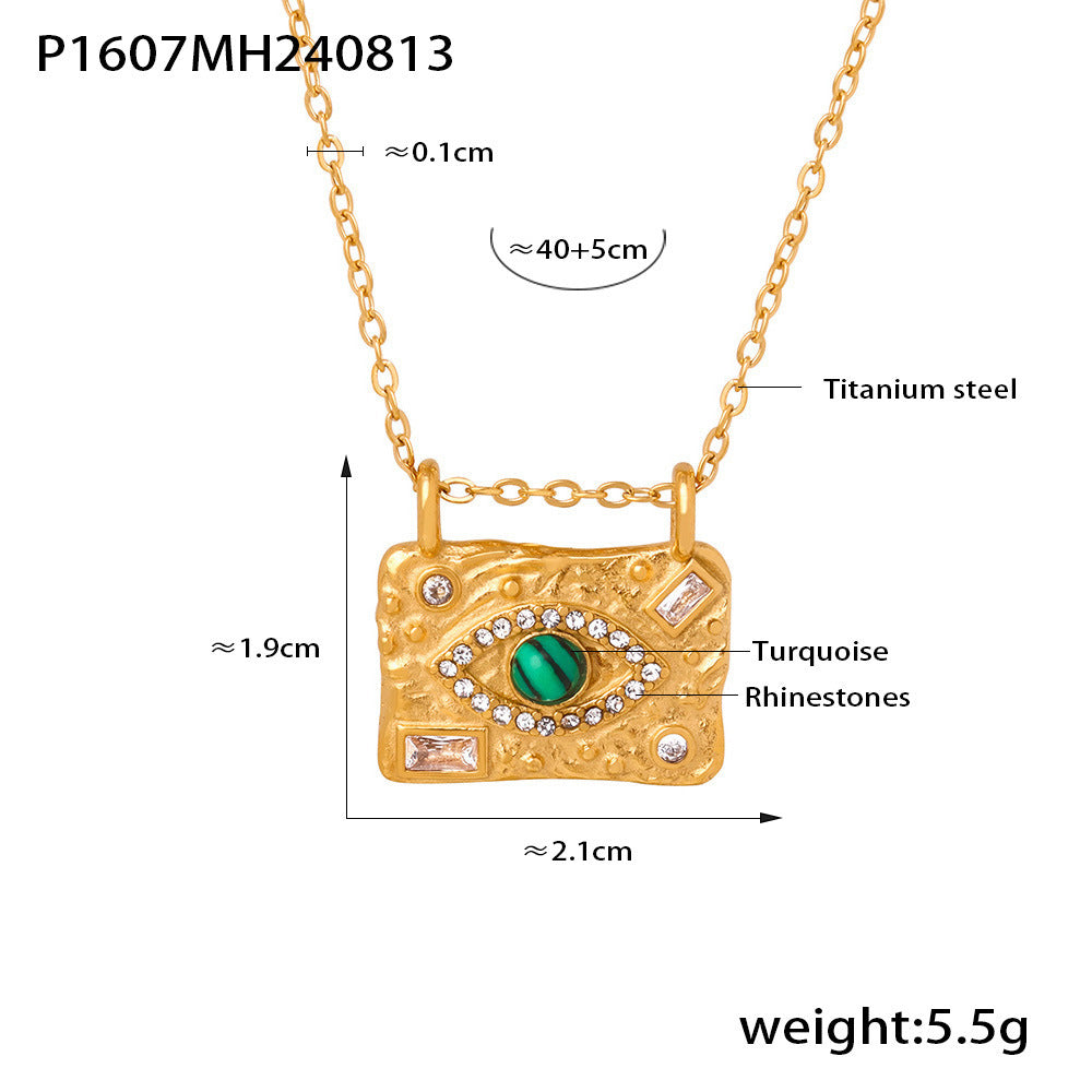 Vintage Texture Devil's Eye Square Pendant Necklace Ring Earrings Open Bracelet Titanium Steel Jewelry Set