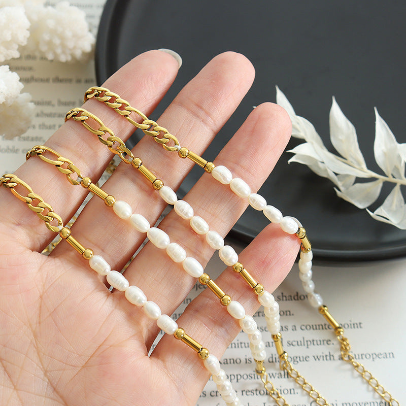 New beach vacation wind strip beaded chain bracelet freshwater pearl personalized versatile girlfriend hand jewelry