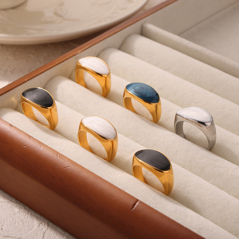 Retro fashion personalized titanium steel gold-plated geometric enamel color glaze ring ring jewelry wholesale women