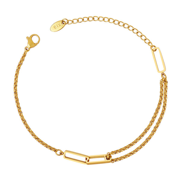 Christmas geometric hollowed-out rectangular double-layer chain bracelet women's titanium steel plated 18K gold jewelry E179