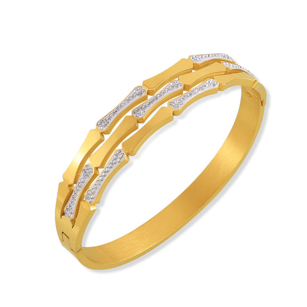 Guochao personalized simple light luxury diamond-encrusted jewelry geometric bamboo splicing design titanium steel bracelet pp