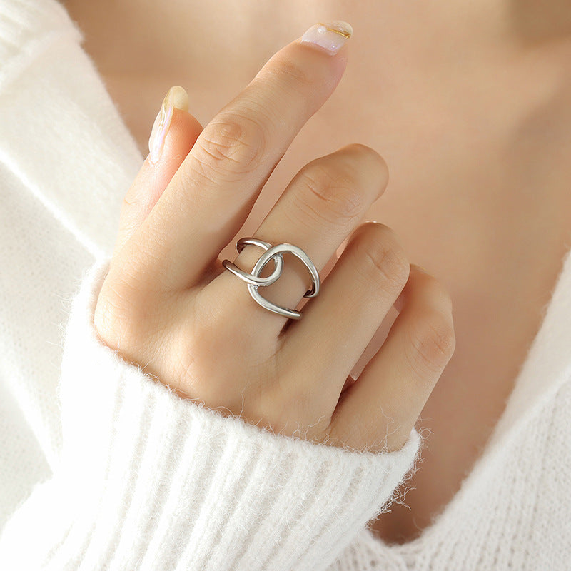 Double Ring Cross Personality Versatile Ring Niche Design Titanium Steel Plated 18K Gold Index Finger Ring A13099
