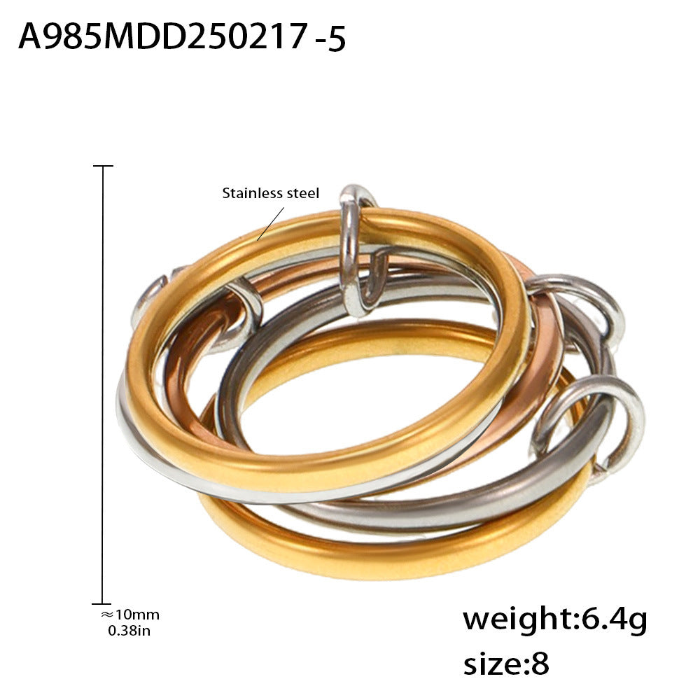 Fashion niche temperament creative personality jewelry stainless steel gold-plated multi-layer middle with diamond ring women 99