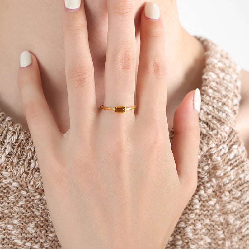 Personalized titanium steel gold-plated ring inlaid with colorful spar women's ring