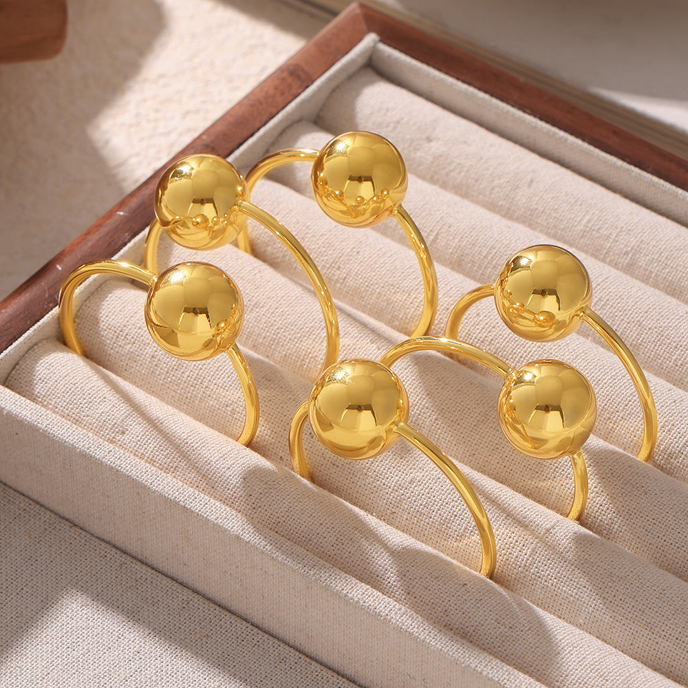 Gold Ball Circle Earrings Copper Gold Plated Personality Temperament Design Versatile Earrings Female Spot