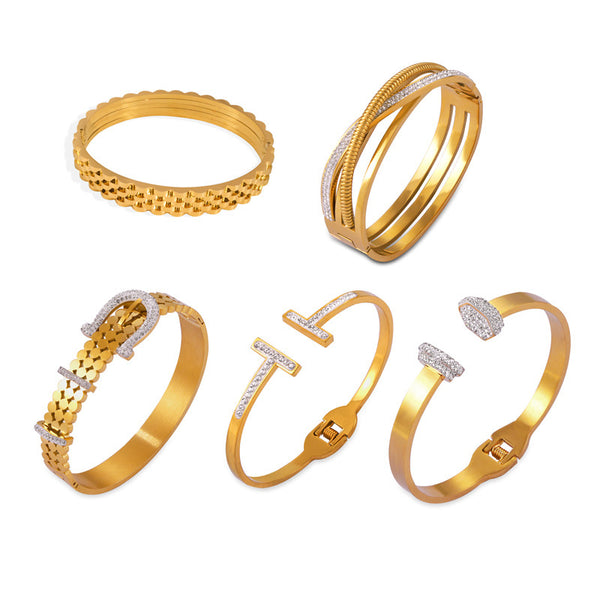 Niche personality light luxury high-end jewelry geometric diamond-encrusted design titanium steel gold-plated versatile bracelet
