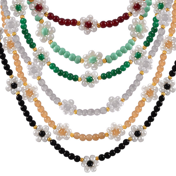 Dopamine wear temperament jewelry beads mix and match colorful natural stone handmade beaded design titanium steel gold-plated necklace pp