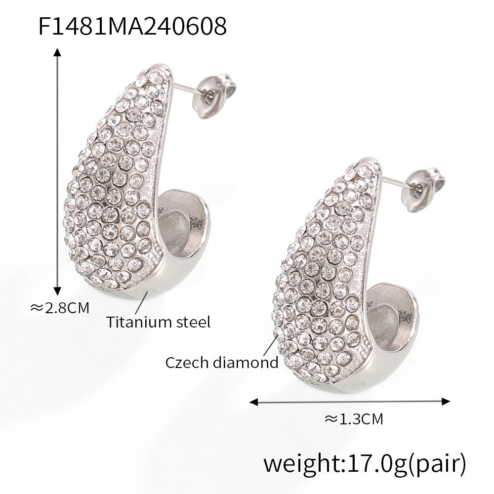 Water drop diamond earrings French small square engraving English square brand pendant necklace daily accessories women